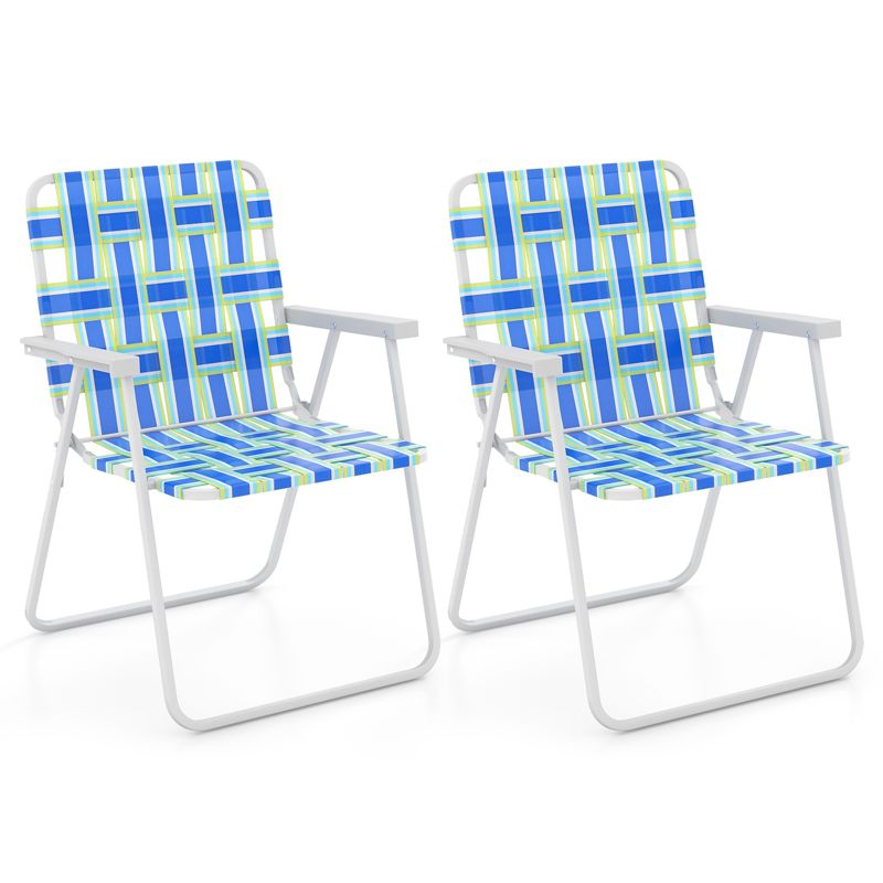 Costway 2/4/6 PCS Folding Beach Chair Camping Lawn Webbing Chair Lightweight 1 Position Blue, 1 of 10