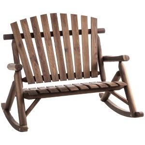 Outdoor Wooden Rocking Chair, Double-Person Adirondack Rocking Patio Chair with Rustic High Back, Slatted Seat and Backrest for Indoor, Garden - 1 of 4