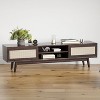 Wooakway Mid Century Modern 65" TV Stand with PE Rattan Doors Adjustable Shelf Entertainment Center for TVs up to 75" Living Room Apartment - 3 of 4