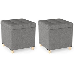Costway 1/2 PCS 18 Inches Ottoman with Storage,Tray & Rubber Wood Legs for Small Space Living Room Gray/Beige - 1 of 4