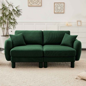 2-Seater Loveseat Sofa with Pillows, Sofa with Shell-Shaped Armrests and Cylindrical Legs, Boucle Fabric Sofa with Wood Frame-Coolbibila - 1 of 4