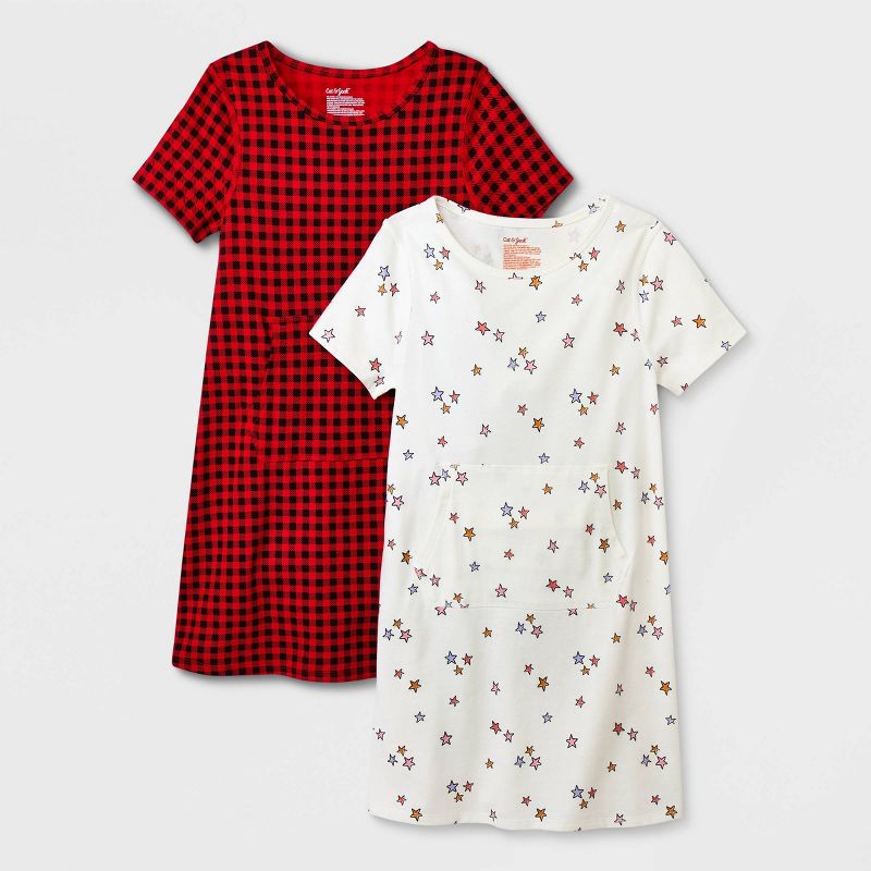 Girls' 2pk Adaptive Short Sleeve Holiday Dress - Cat & Jack™ Off-White, 1 of 6