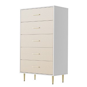 Modern White Nightstand for Bedroom, 5 Drawer Dresser, Small Bedside Table Night Stand, Wooden Nightstand with Drawers for Bedroom, Living Room - 1 of 4