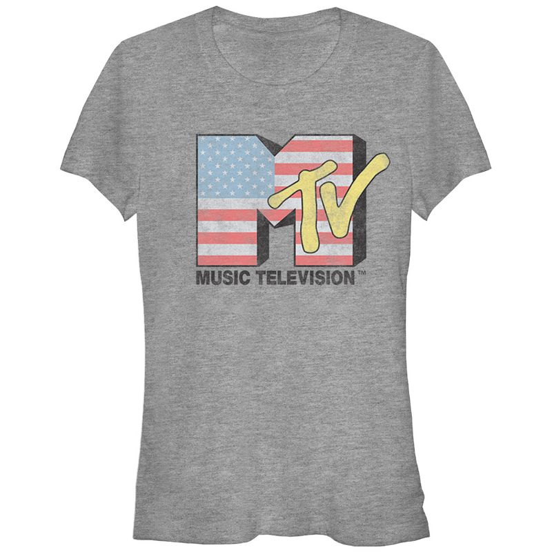 Juniors Womens MTV American Flag Logo T-Shirt, 1 of 4