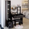 VYNXARIA Full Body Mirror Cabinet+Round Mirror LED Vanity Table+Cushioned Stool,17" Mirror,Large Desktop£¬Black - 3 of 4