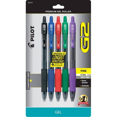 Pilot G2 Fashion Premium Gel Pen Retractable Fine 0.7 mm Five Assorted Ink and Barrel Colors 5/Pack