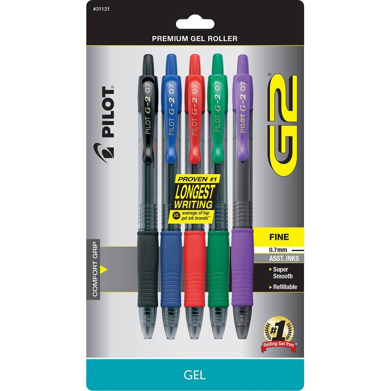 Pilot 5ct G2 Premium Retractable Gel Pens Fine Point 0.7mm Assorted Inks, 1 of 7