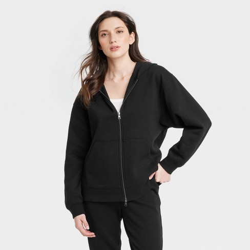 Women's Oversized Hooded Zip-Up Sweatshirt - Universal Thread™ Black S