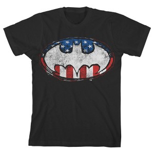 Batman Stars and Stripes Logo Black T-shirt Toddler Boy to Youth Boy - 1 of 3