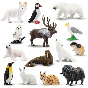 14-Piece Mini North American Forest Animal Figurines, Realistic Elk, Pronghorn and Fox Toys - 1 of 4