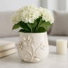 Embossed Floral Ceramic and Stoneware Planter with Sculpted Detailing and Round Body Design - 3 of 4