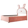 CAVINAS Full Bed Frames for Kids, Bed Frame with Rabbit-Shaped Headboard, Upholstered Platform, Trundle and 3 Drawers, Embedded LED Lights, Pink - 4 of 4