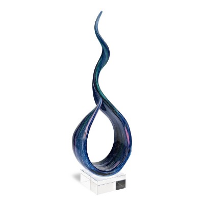 HomeRoots 19" Blue and Green Murano Glass Modern Abstract Tabletop Sculpture