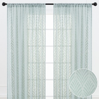 Chanasya 2pk Leaf Voile Sheer Window Curtain Panels - Set of 2 - 52 x 108 Inches Long - Sage