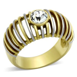 Slickblue Two-Tone IP Gold Stainless Steel Solitaire Ring with Clear Synthetic Crystal for Women, Size 5-10 - 1 of 4