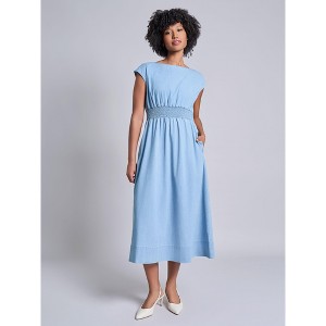 Smocked Waist Stretch Denim Midi Dress - 1 of 3