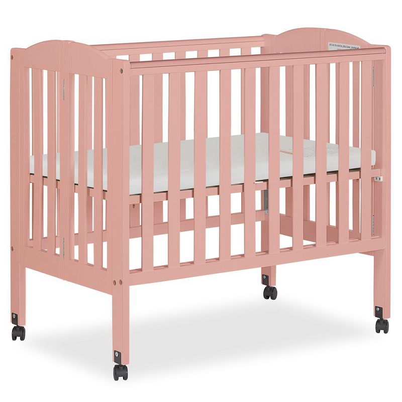 Dream On Me 2 in 1 Folding Portable Crib, Dusty Pink, 3 of 10