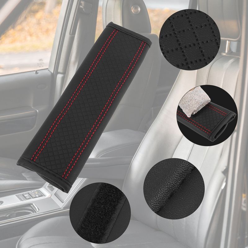 Unique Bargains Universal Soft Car Seat Belt Shoulder Pad Black Red 4 Pcs, 3 of 7
