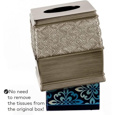 Brushed Silver Square Tissue Box Cover with Diamond Pattern