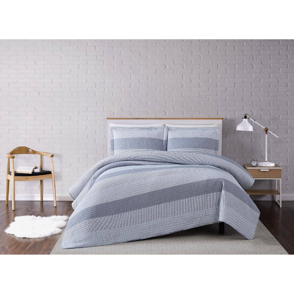 Photos - Bed Linen Twin XL 2pc Multi Stripe Quilt Set Gray - Truly Soft