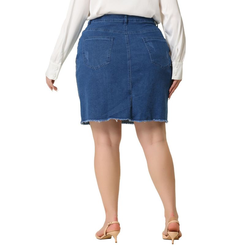 Agnes Orinda Women's Plus Size Denim Embroidered Distressed Ripped Pencil Jean Skirts, 4 of 6