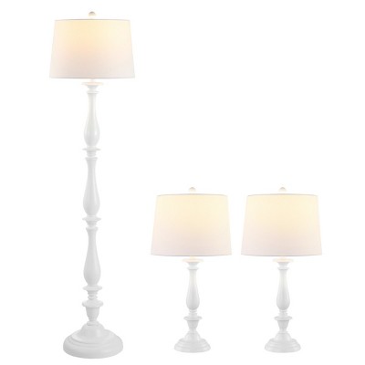Bessie 61.5" White Candlestick Floor and Table Lamp Set with Cotton Shades
