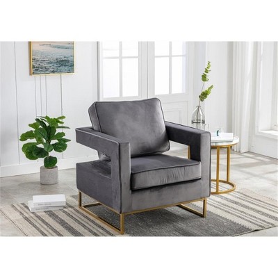 Gray Velvet Upholstered Accent Chair with Gold Base