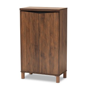 Talon Two-Tone Wood 2 Door Shoe Storage Cabinet Walnut Brown/Dark Gray - Baxton Studio - 1 of 4
