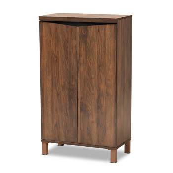Talon Two-Tone Wood 2 Door Shoe Storage Cabinet Walnut Brown/Dark Gray - Baxton Studio