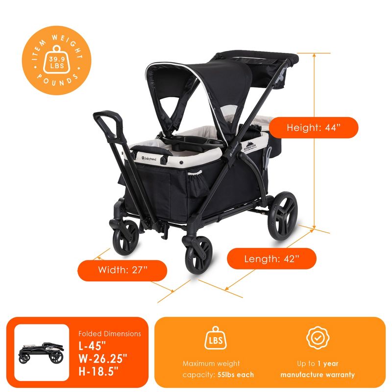 Baby Trend Expedition Push or Pull Stroller Wagon Plus with Canopy, Choose Between Car Seat Adapter or Built In Seating for Children, 6 of 8