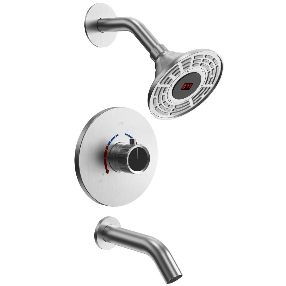 Photos - Shower System 5" Shower Tub Faucet Set Kit with Real Time Temperature Display Nickel - E