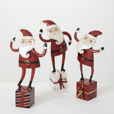 Sullivans Santa with Gift Iron Novelty Set of 3, 13.5"H, 13.5"H & 13"H Multicolored