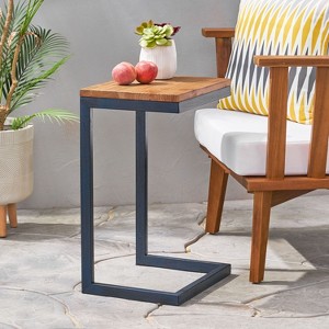 NicBex Modern C Shaped End Table for Couch, 12.75 Inch Side Table Wooden Tabletop and Iron Base for Bedroom - 1 of 4