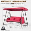NAYSAYE Patio Swing 3 Seater Metal Swing Chair with Cushion and Adjustable Canopy for Outdoor Relaxation, Red, 88.19"*22.83"*11.81" - 3 of 4
