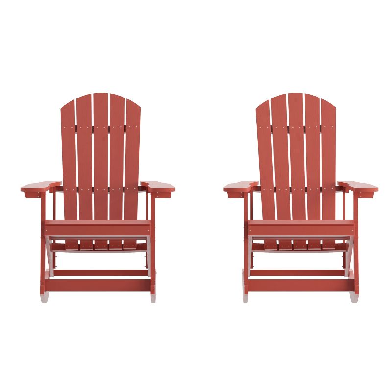 Flash Furniture Savannah All-Weather Poly Resin Wood Adirondack Rocking Chair with Rust Resistant Stainless Steel Hardware - Set of 2, 1 of 13