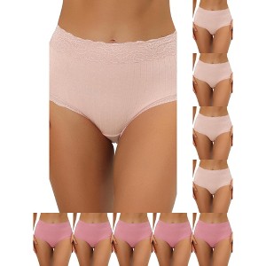 INSPIRE CHIC Women's High Waist Tummy Control Comfortable Lace Trim Ribbed Briefs 10 Packs - 1 of 4