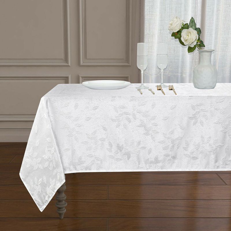 Kate Aurora Living Raised Jacquard Floral Leaves Spill Proof Fabric Tablecloth, 1 of 2