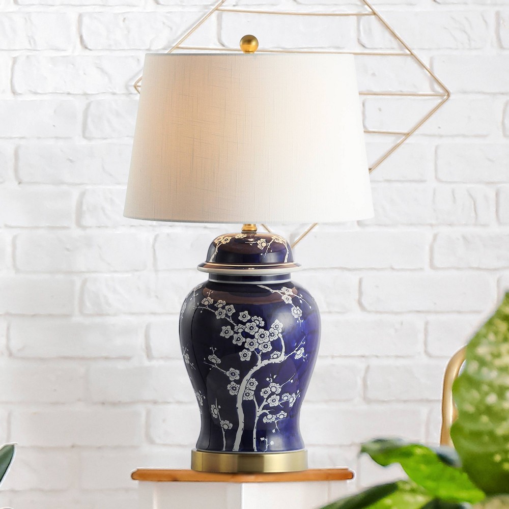 29.5" Ceramic Gracie Ginger Jar Table Lamp: Antiqued Brass, Cherry Blossom - JONATHAN Y