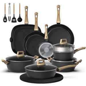 Aoibox 23-Piece Non-Stick Ceramic Cookware Set with Frying Pans, Healthy & Non-Toxic, Induction Compatible, PFAS/PTFE/PFOA Free, Black - 1 of 4