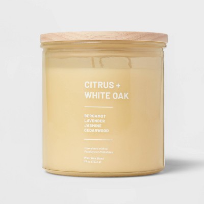 3-Wick Tinted Glass Citrus + White Oak Lidded Jar Candle Light Yellow 26oz - Threshold™: Soothing Aroma, Spring Decor