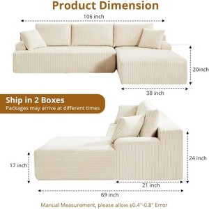 Modular Sectional Sofa, 106” Cloud Sectional Couch with L-Shape Chaise/Deep Seat/Armrest/Plush Corduroy Fabric - 1 of 4