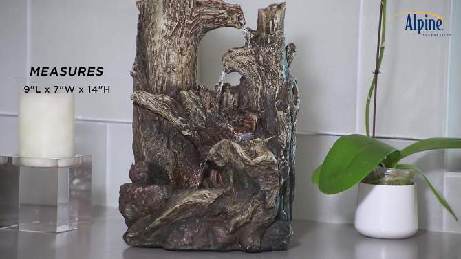 14&#34; Resin 5-Tiered Rainforest Tree Trunk Tabletop Fountain Brown - Alpine Corporation, 2 of 8, play video