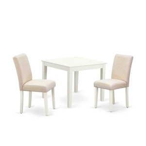 Square Kitchen Table Set with Chairs - 36 Inch Dining Table & 2 Parson Chairs - Linen White Legs, Light Beige Fabric - 1 of 4