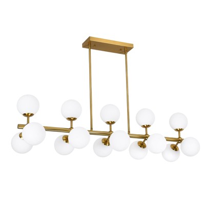 PAKOKULA 15-Light Gold Linear Sputnik Chandelier with Opal Glass Globe Shade