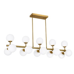 PAKOKULA 15-Light Gold Linear Sputnik Chandelier with Opal Glass Globe Shade - 1 of 4