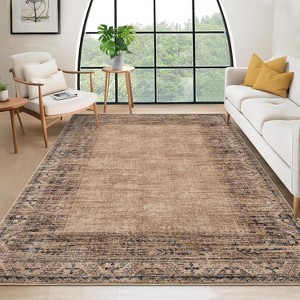 Washable Vintage Border Runner Rug Non-Slip Low Pile Stain-Resistant Boho Throw Carpet for Kitchen Hallway Living Room Bedroom. - 1 of 4