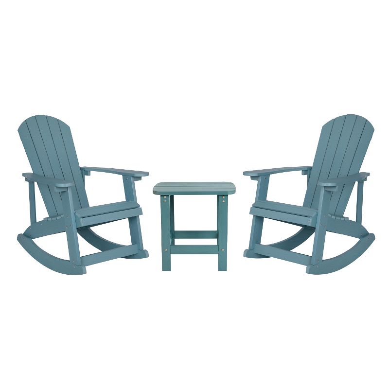 Flash Furniture Set of 2 Savannah All-Weather Poly Resin Wood Adirondack Rocking Chairs with Side Table, 1 of 13