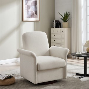 Swivel Accent Chair with Wood Base, Modern Linen Barrel Armchair, 360° Lounge Chair for Living Room Bedroom-3irtyhousy - 1 of 4