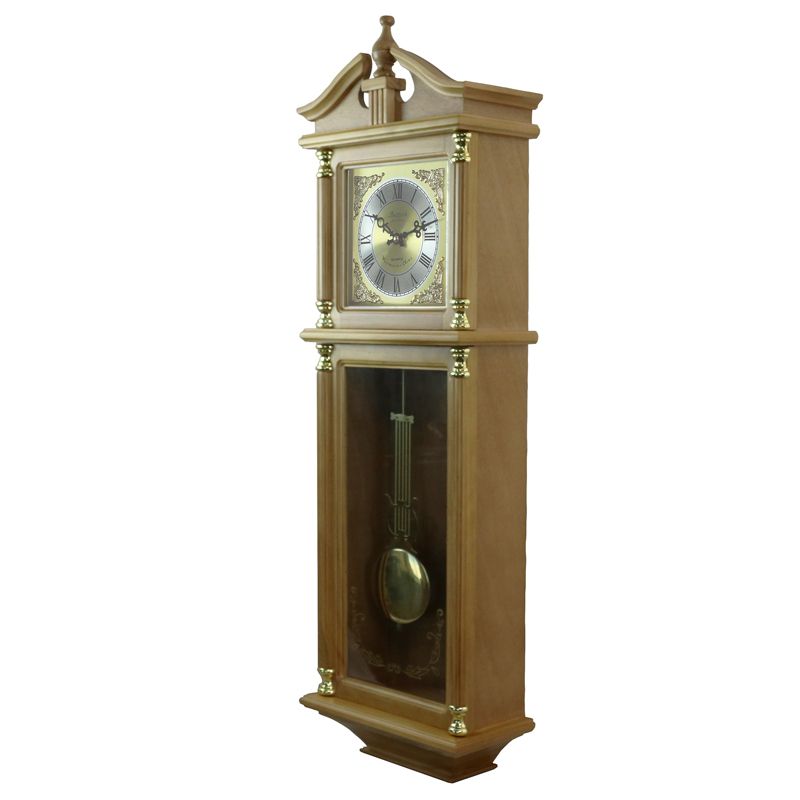 Bedford Clock Collection 34.5 Inch Chiming Pendulum Wall Clock in Antique Harvest Oak Finish, 3 of 6