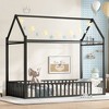 TIRAMISUBEST Twin size House Floor Bed with Detachable Slats, Versatile Metal House bed w/ Guardrails, Transformable Design, Transform into a Loft Bed - 2 of 4